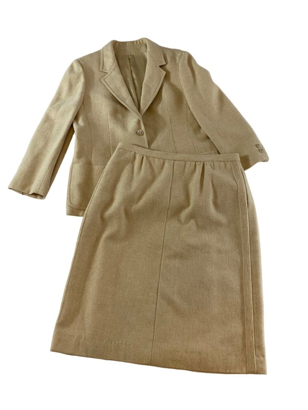 Vintage Dalton Women's Beige Wool Blend Two Piece Suit - 16